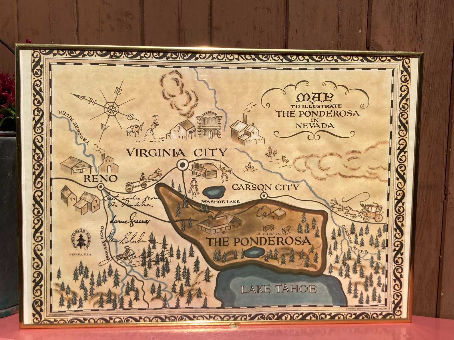 Map to Illustrate The Ponderosa in Nevada Vintage Map Framed Etsy