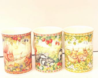 Juego de tazas Royal Doulton Woodland Friends: Conejo, Ardilla y Tejón
