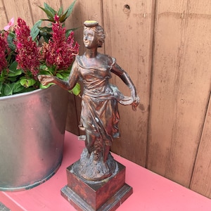 Lamp Part, Statue, Gas, 1800s, Antique, Kerosene Lamp, Cast, Bronze, Figurine, l Sculpture, Greek, Harp, Woman, Neo Classical