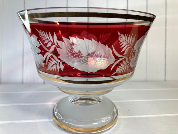 Bohemia Ruby Crystal Bowl Gold Bands 