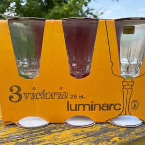 Stemware Luminarc France Arc Victoria Pattern Vintage Wine Water Glasses BNIB Set of 3 Beverage Glass