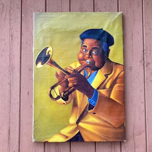 Dizzy Gillespie, playing Trumpet, Oil painting, Jazz, Portrait, Vintage, Art, Unframed, Unsigned Music