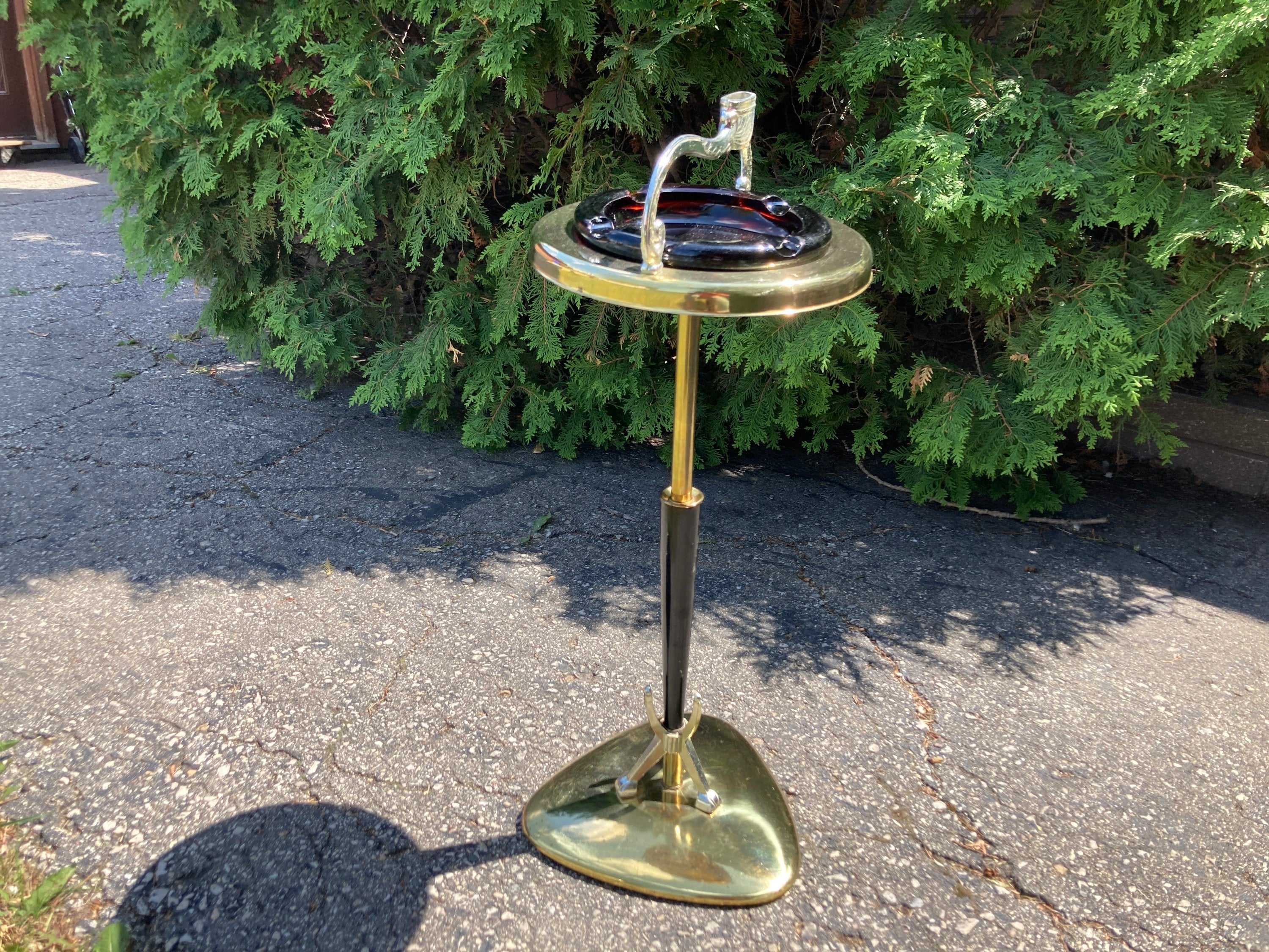 Floor Ashtray, Stand, Ash tray, Vintage, MCM, Retro, Art Deco, Mid Century,  Chrome, Brass, Gold Colour, Lighter Holder, Electrolite Canada