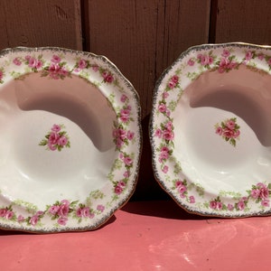 Alfred Meakin Harmony Shape Cereal Dessert  Bowl Rose Bower pattern  Bowls Gold Gilt England Vintage Set of 2.