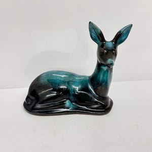 BMP Blue Mountain Pottery Collection Deer Doe  Green Black Ceramic Glaze Vintage MCM Art Pottery Animal Figurine Canada