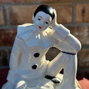 French Clown Figurine Pierrot Vintage Ceramic Music Box Japan Collectible Gift