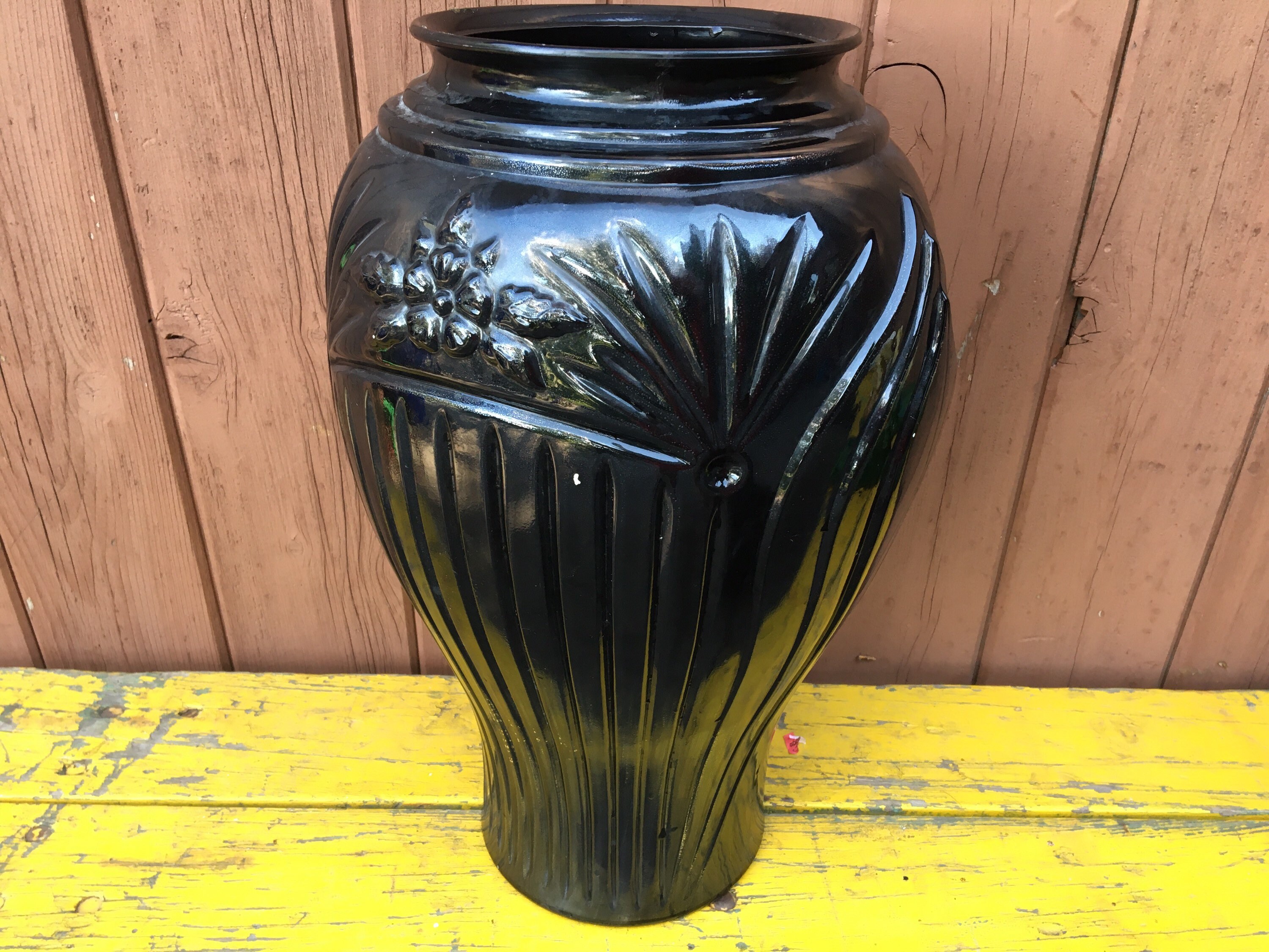 Black Milk Glass Floor Vase Vase Glass Vintage Floral Etsy