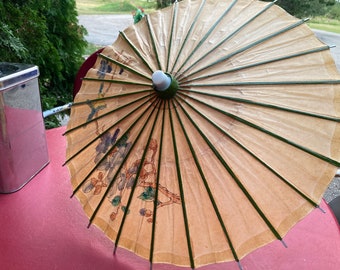 Child’s Paper Parasol with Doll Handle Vintage Umbrella Sun Shade