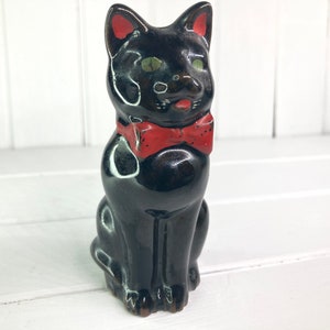Black Cat, Salt Or Pepper Shakers, Vintage Redware, Green Eyes, Collectible, Novelty, Ceramic, Handpainted Japan