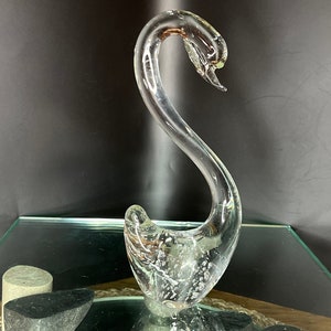 8.5 inches Swan Bird Murano Clear Art Glass Bullicante Controlled Bubble Vintage