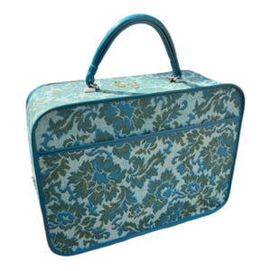 Vintage Türkiser Blumen Koffer: Mid Century Handgepäck