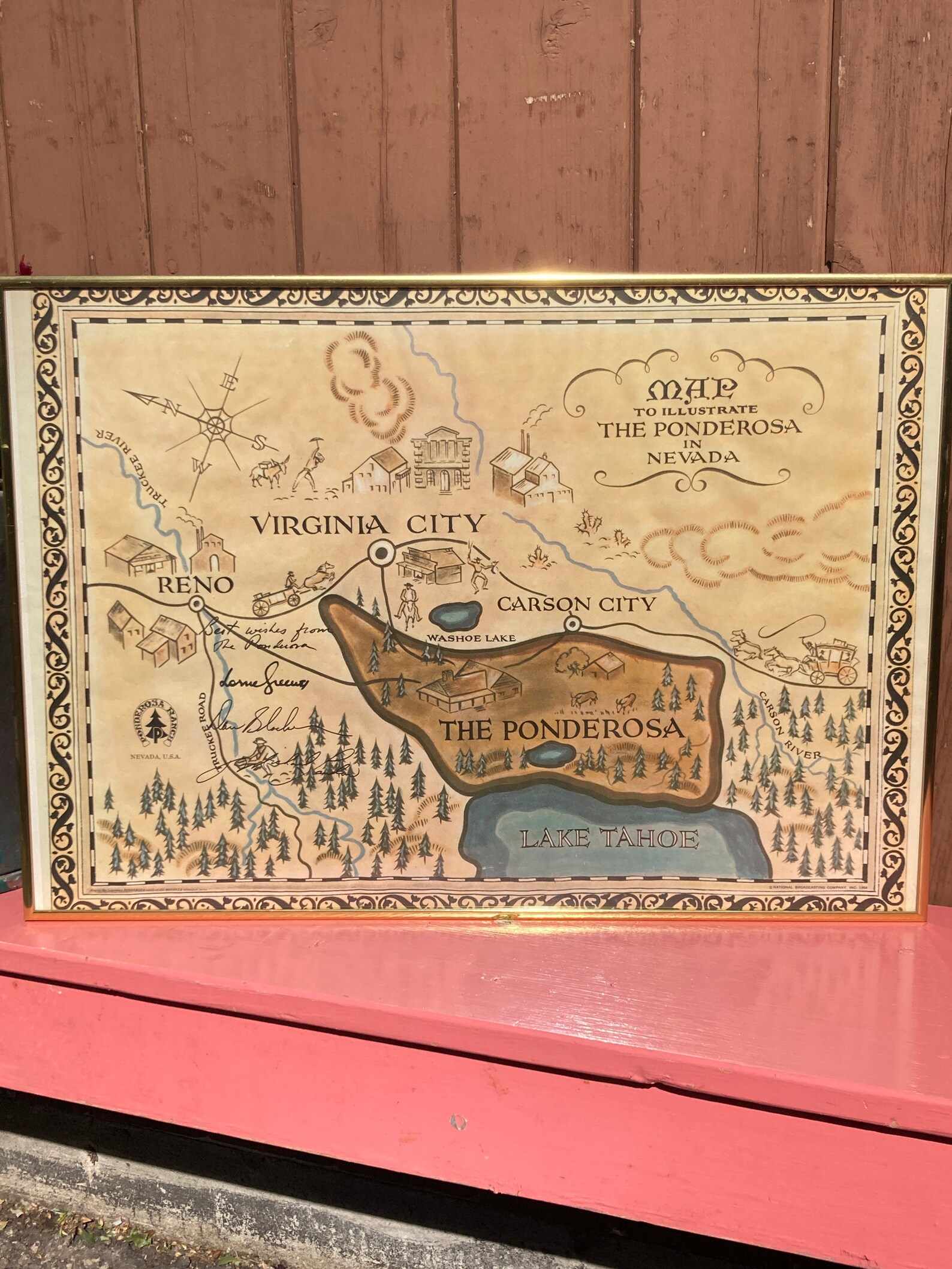 Map to Illustrate The Ponderosa in Nevada Vintage Map Framed Etsy