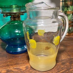 Pitcher, Jug, Small, Blendo, Flower, Hand painted, Frosted, Retro, MCM, Vintage, Lemonade, Iced Tea, Summer, patio