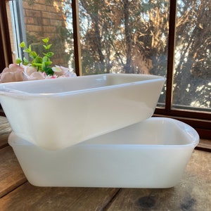 Naczynia do pieczenia Glasbake Ovenware, forma do pieczenia chleba, naczynie z uchwytem Jeanette Glass Vintage Zestaw 2 naczyń do pieczenia