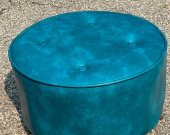 Vintage Mid Century Modern Türkis Vinyl Ottomane Fußhocker Pouf Ottomane