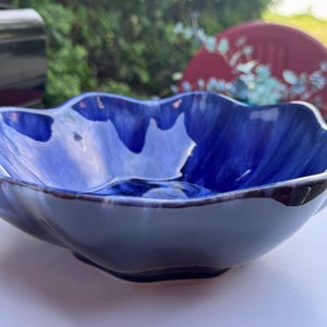 BMP, Blue Mountain Pottery, Bowl Fruit  Serving Cobalt Blue, Flower Ceramic Glaze, Vintage,  MCM,  Art, Pottery,  Canada, Drip