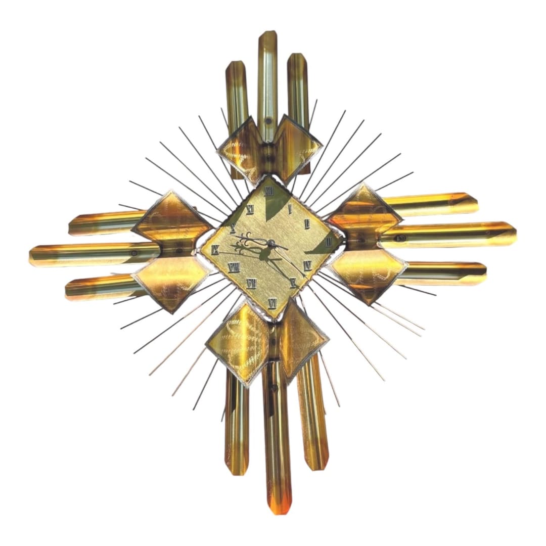 1970er Jahre Messing & Kupfer Fackel Wanduhr - C Jere Stil Metallskulptur