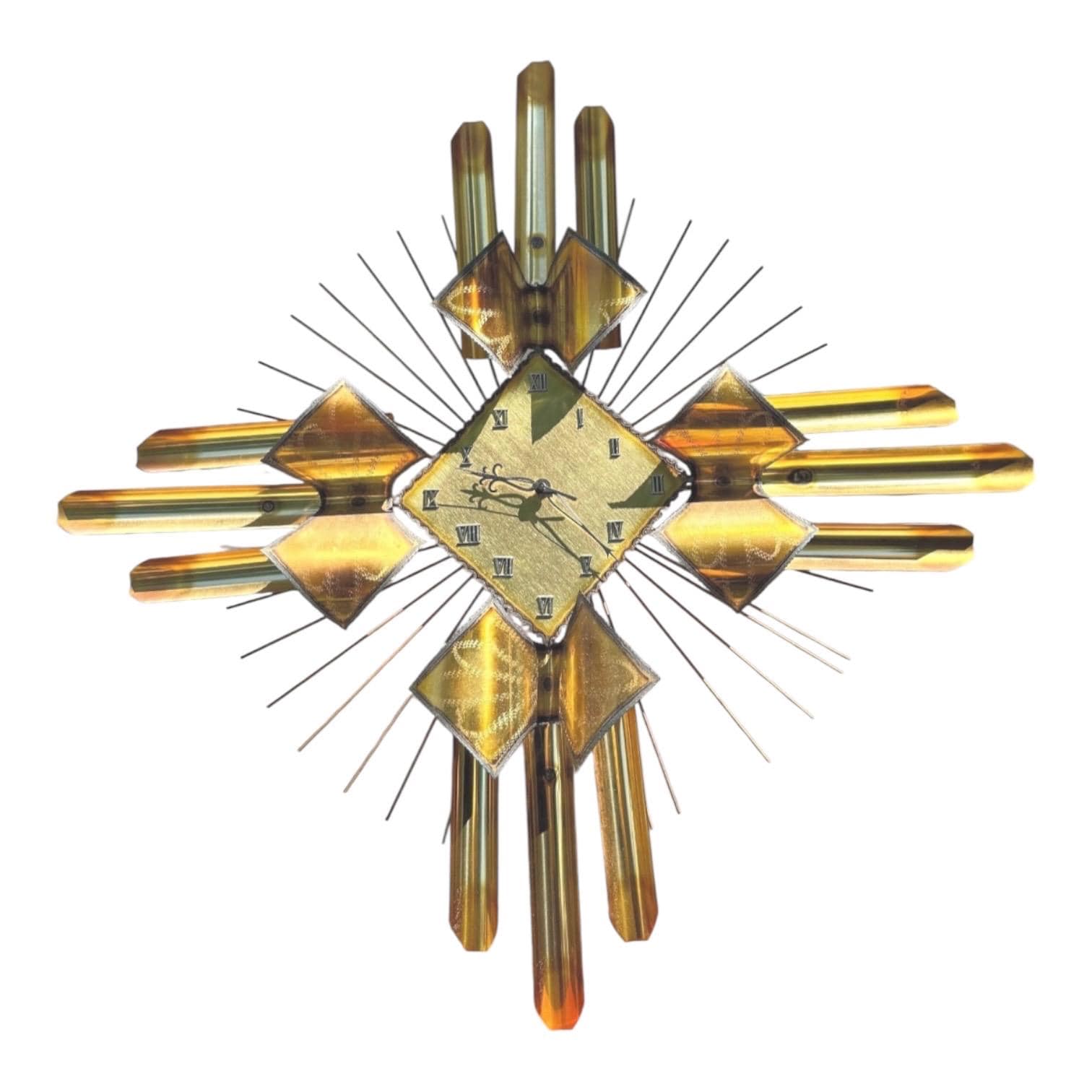 1970er Jahre Messing & Kupfer Fackel Wanduhr - C Jere Stil Metallskulptur