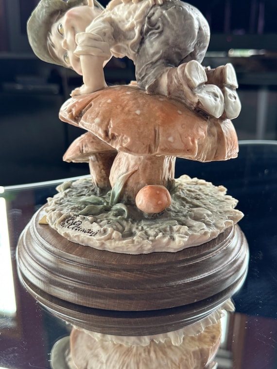 Giuseppe Armani Sculpture: Boys Leapfrog on Mushroom, Vintage