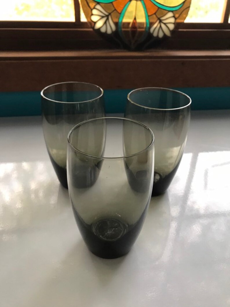 Vintage smoked green juice water glasses set of 3