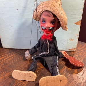 Marionette, man, Guitar, 12”, Mexico, Puppet, Strings, Papier-mâché, Vintage, Toy, Collectible, Paper Mache