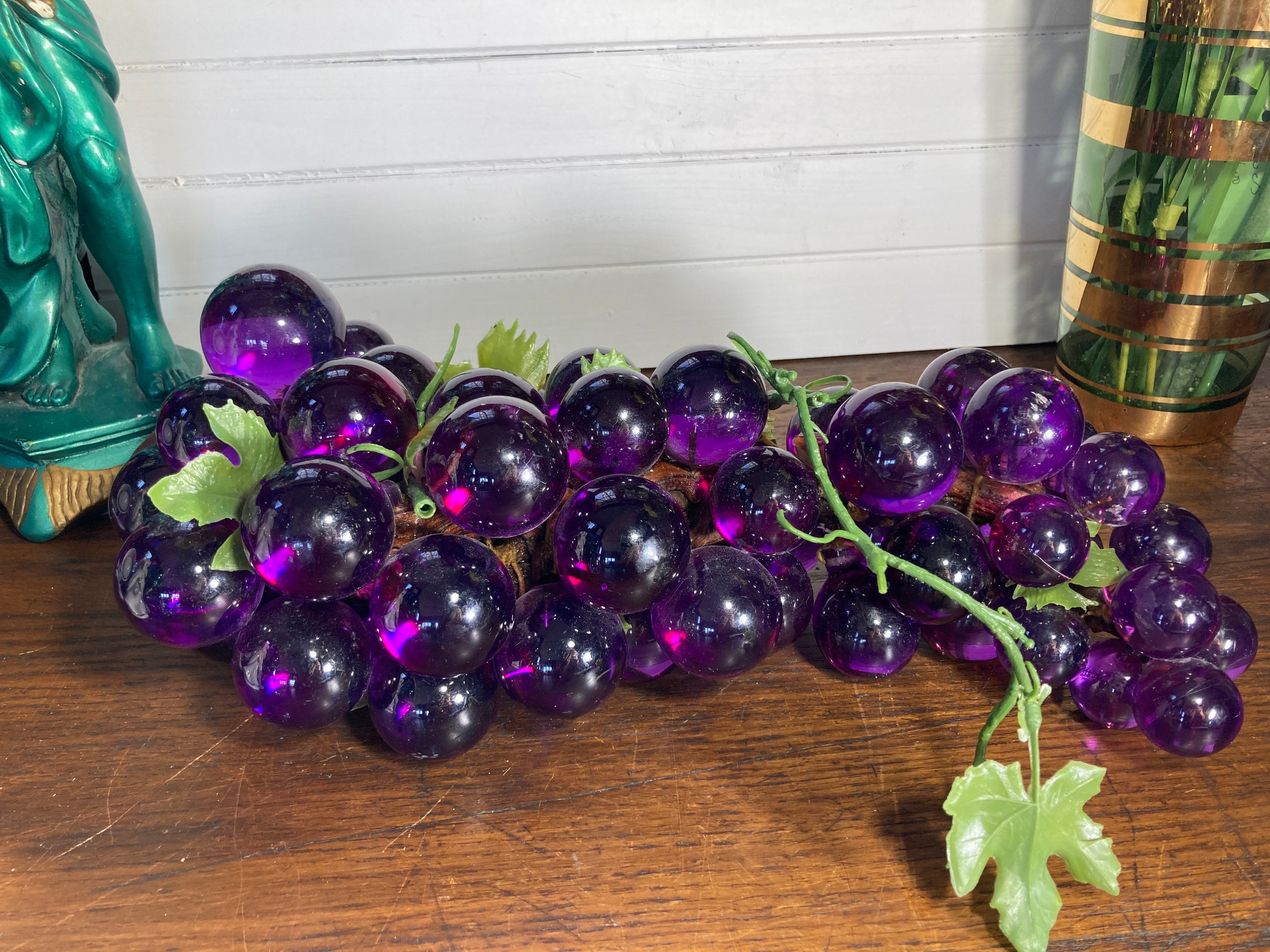Royal Purple Lucite Grape Cluster Wood Stem Vintage Etsy