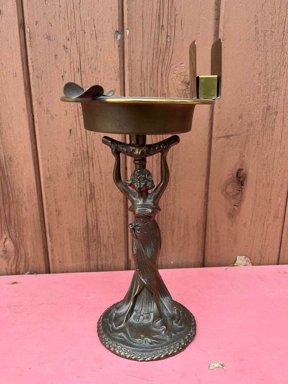 Ashtray, Stand, Ash Tray, Roman, Woman, Figurine, Cast, Vintage