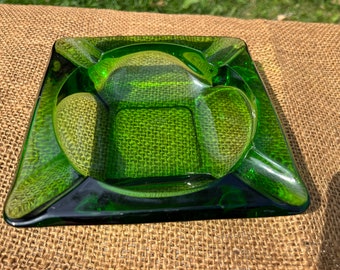 Ashtray Anchor Hocking, Emerald Green, Thick, Glass, Ashtray, Vintage, Square, MCM Mid Century Glass, Cigarette Tobacco