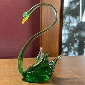 Swan, Glass Art, Murano, Glass, Sculpture, Bird, Hand Blown, Art Glass, Vintage Venetian Glass Bird, Figurine