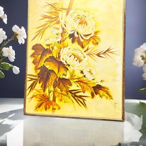 Naturaleza muerta floral vintage: obra de Wing Lee, MCM, firmada
