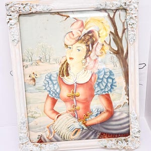 ヴィンテージ サザンベル リトグラフ：冬のスケートシーン、サイン入り額入りアート