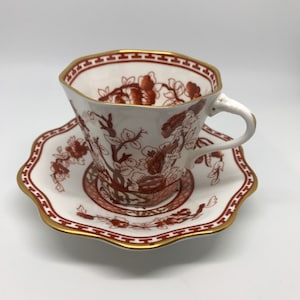 COALPORT Bone China England INDIAN TREE Coral Set Flat Cup & Saucer Set Vintage Coral