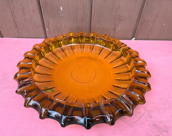 Ashtray Anchor Hocking Amber - Heavy Ashtray - Golden Yellow Glass Cigar 10” - MCM- Mid Century Heavy Glass Vintage
