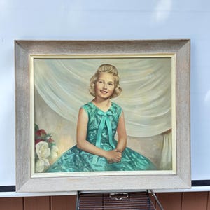 Art Framed Oil on Board Portrait Original Vintage Antique Child MCM Mid Century Young Girl Portrait Wall Hanging