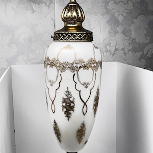 Vintage Mid Century Pendant Lamp: White Glass & Gold, Germany