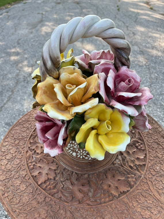 Capodimonte, Italy, Porcelain, Basket of Posies, Rose Flowers