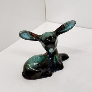 BMP Blue Mountain Pottery Collection Deer Fawn  Green Black Ceramic Glaze Vintage MCM Art Pottery Animal Figurine Canada