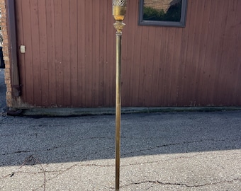 Floor Lamp,  Torchiere, Glass Shade, Victorian, Handkerchief style Shade with Asian theme Lady Brass Coloured Base Orange Slag Glass