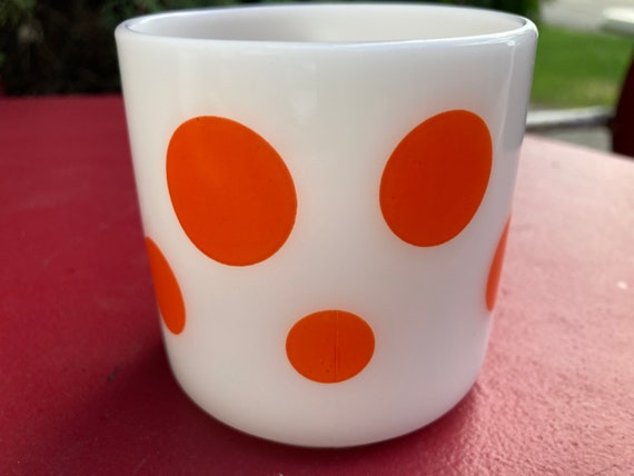 ヴィンテージ フェデラル ガラス マグカップ：オレンジ ポルカドット