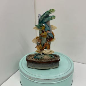 Dragon Phoenix  Shell hand painted  Bonsai Tree Pot Kitschy, Vintage Asian Decor Mother of Pearl