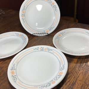 4, Corelle, Corningware, Apricot Grove,  1990’s,  Side Plate, Butter Plate, Vintage, Flower, Peach, Blue