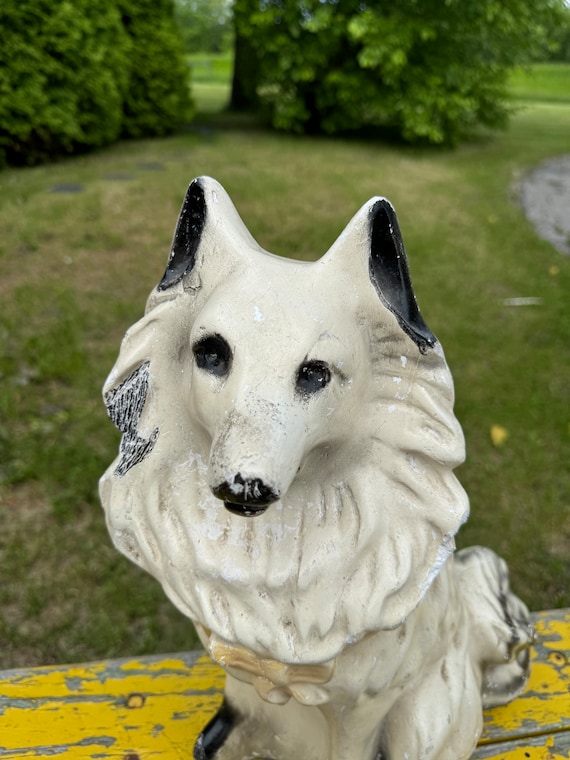 Shepherd, Chalk, Plaster, Collectible, Vintage, Large, Dog, Statue