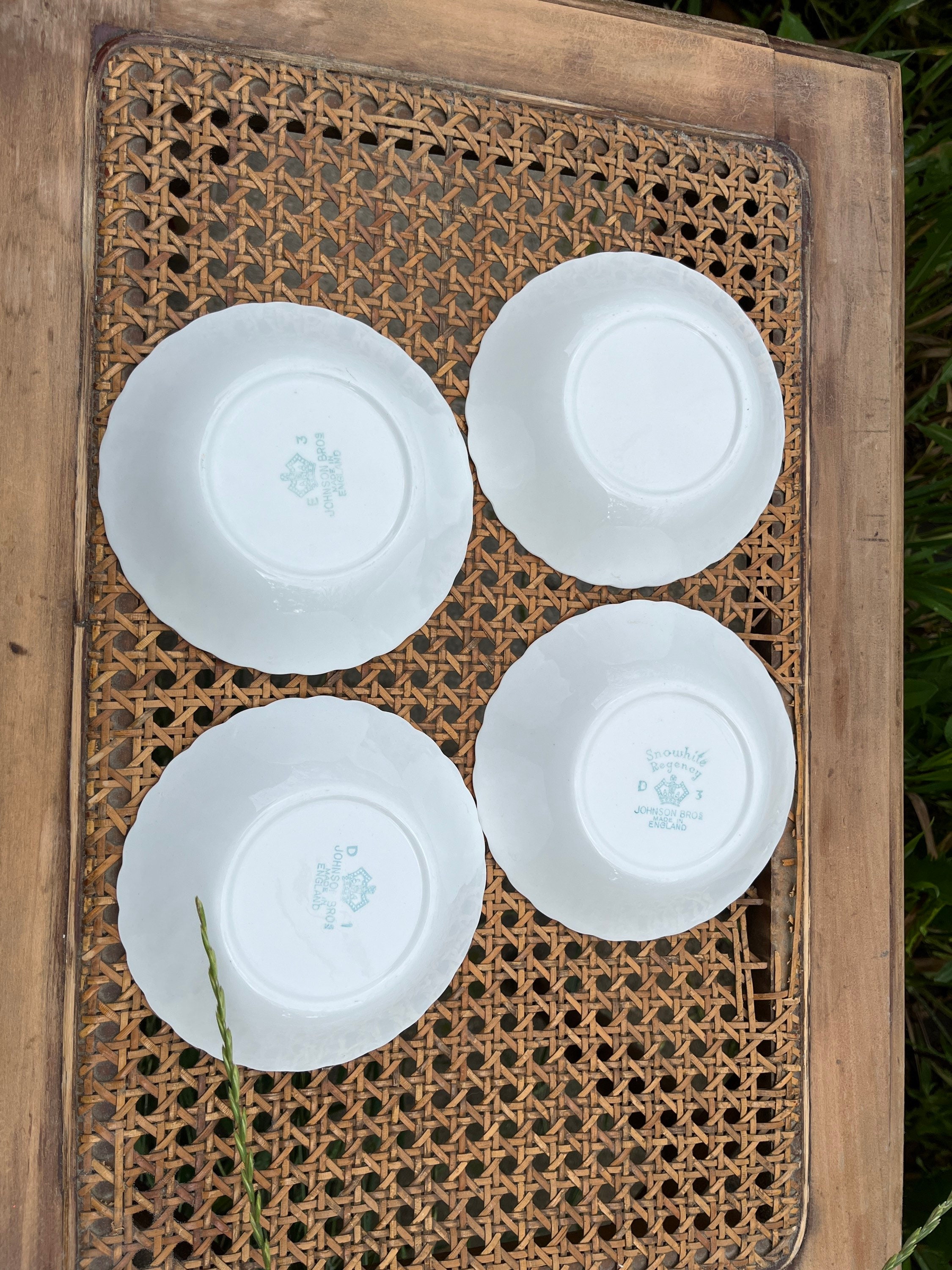 Vintage Johnson Bros Snowhite Bowl Set: Blue Floral Bone China