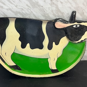 Cow Serving Tray Painted Wood Cow Tray Country Farm Barn Decor Vintage Hand Painted