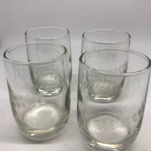 Vintage Etched Juice Glasses - Dominion Glass Co. - Set of 4