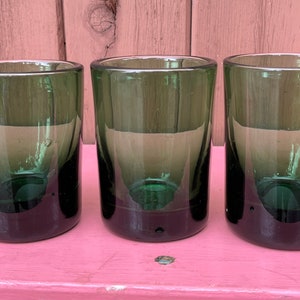 Glasses, Avocado , Rocks,  Glasses, MCm, Mid Century Glassware,  Barware, Heavy Thick Glass Pontic Point Vintage