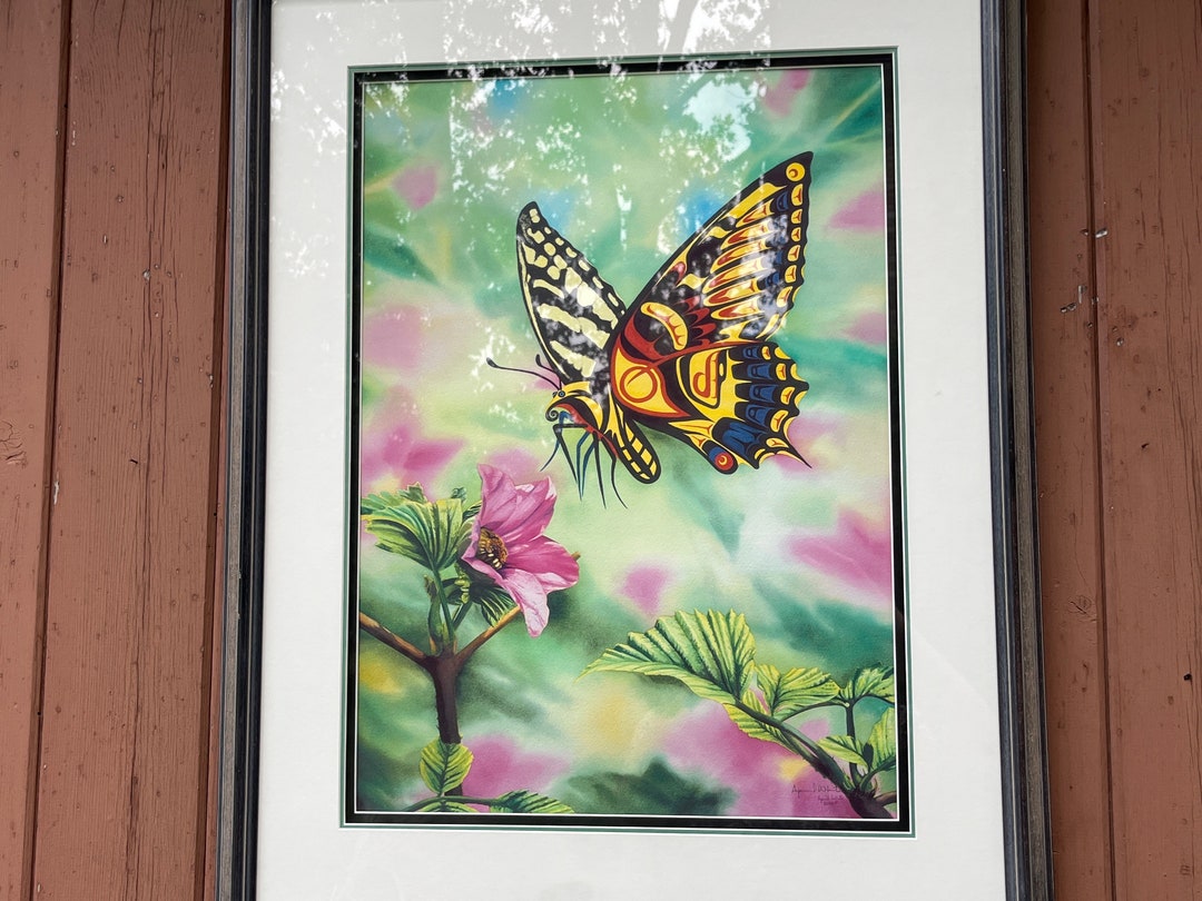 Art April White Indigenous Signed Vintage Butterfly Metamorphosis 12/95