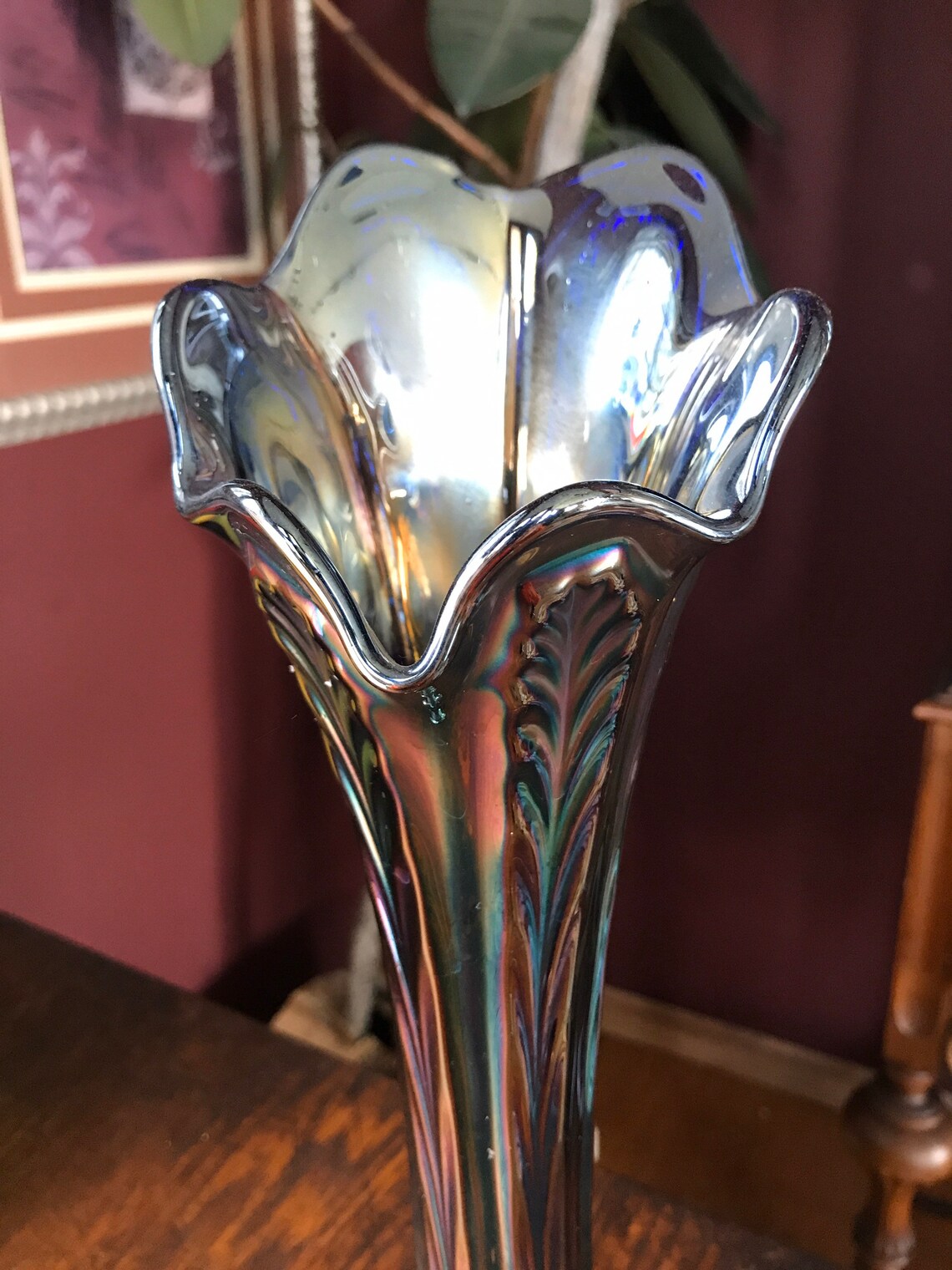 Fenton Carnival Glass Swung Vase Diamond Point and Columns Etsy