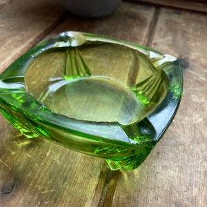 Ashtray,  Duncan Miller, Patio, Emerald Green, Footed, Thick, Crystal Glass, Ashtray, Vintage, Small, MCM, Art Glass