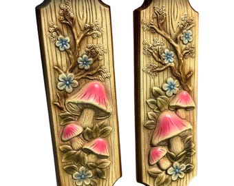 Targhe decorative da parete in gesso vintage a forma di fungo rosa neon - MCM Set di 2